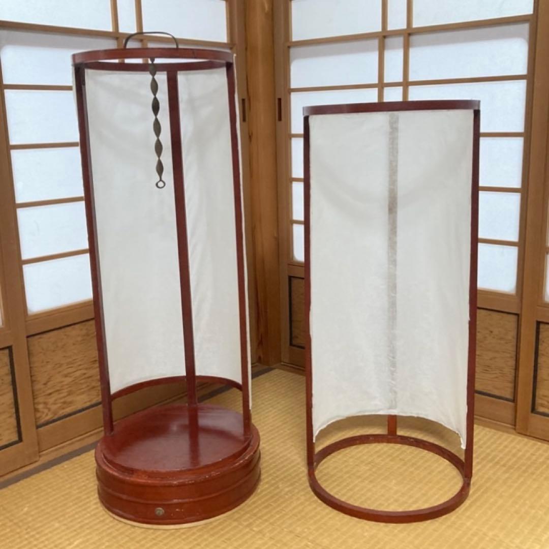 古い置行灯 行燈 ランプ スタンド 照明 木製 漆塗 朱色 大型 和風 レトロ