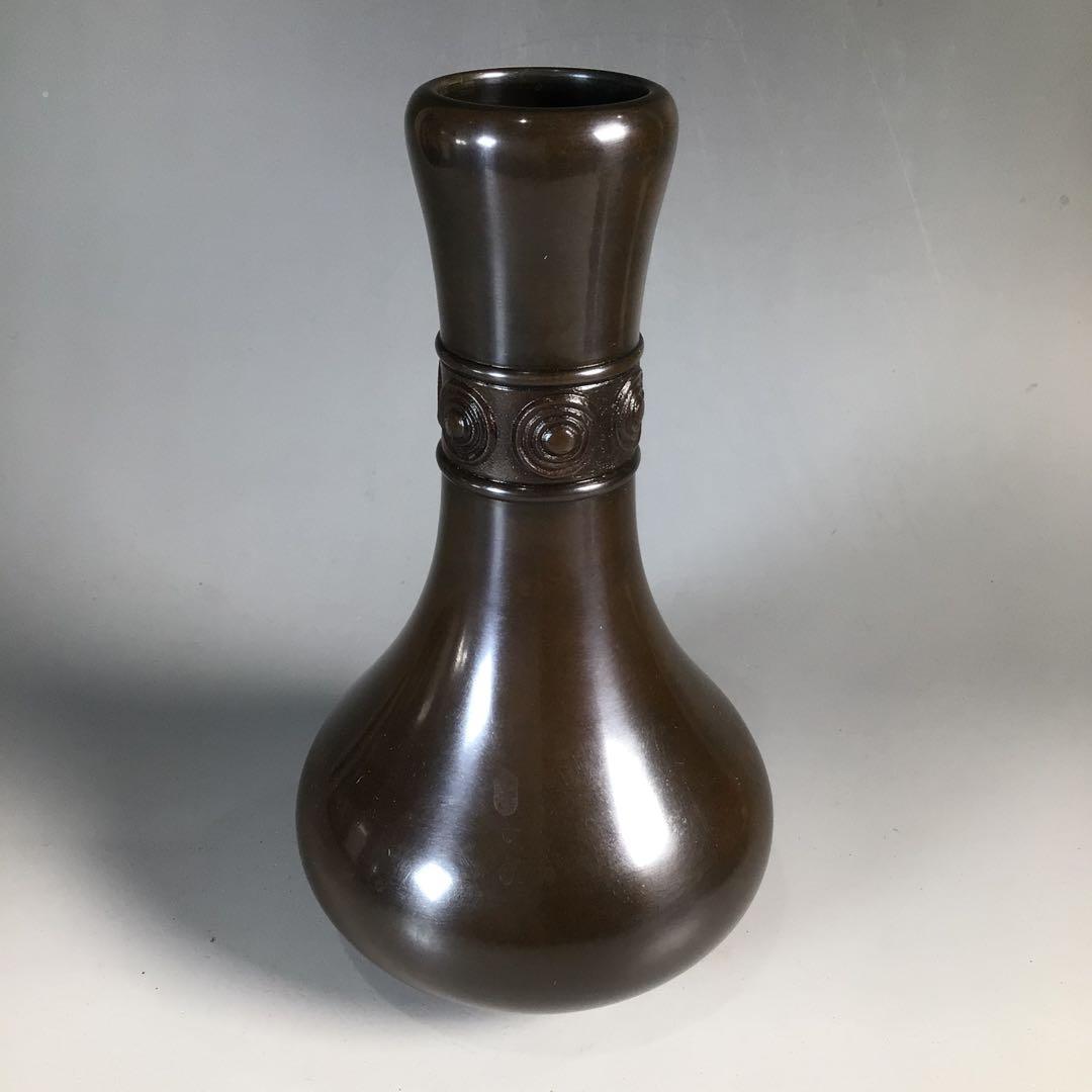Ｎ５７１　皆具　『一ノ瀬宗辰造』『砂張銅渦巻紋』『水指　建水　蓋置　杓立』　共箱