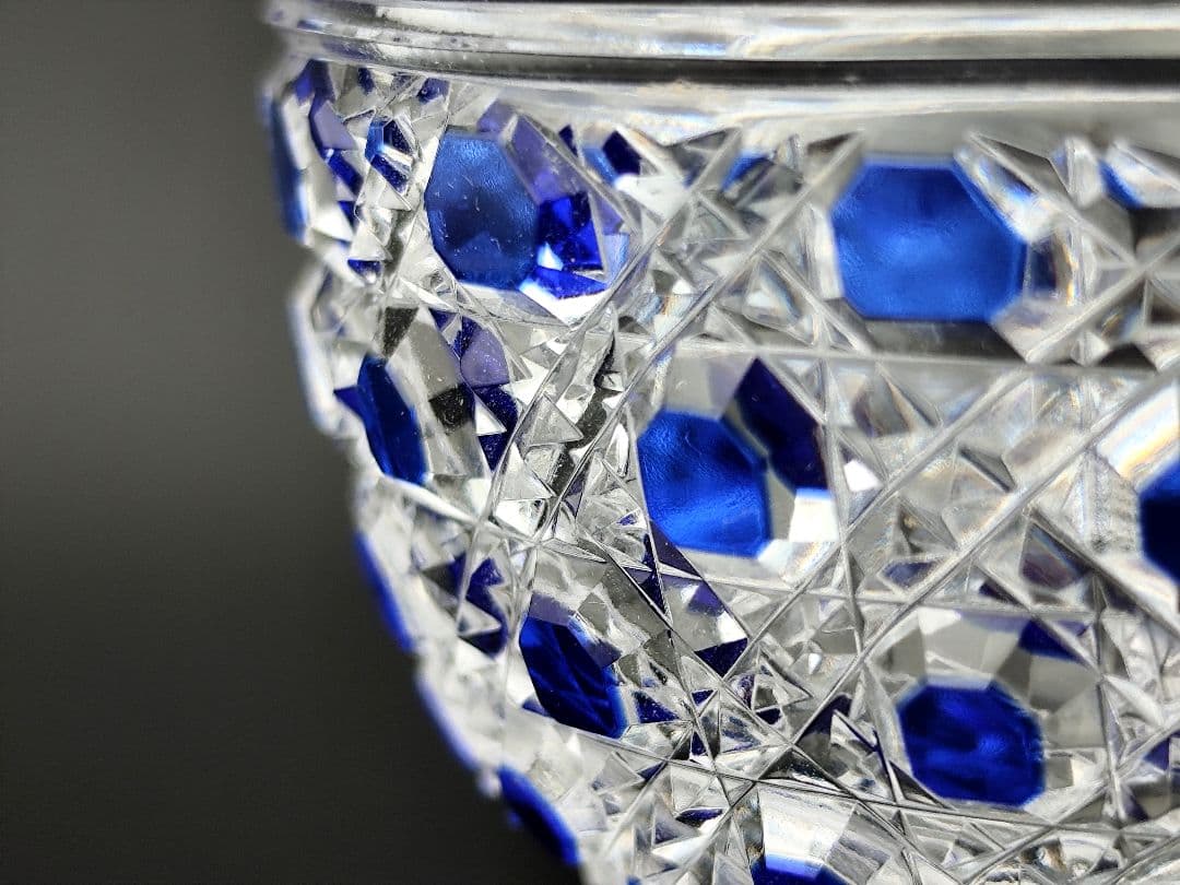 超希少品☆江戸切子 須田秀石 小鉢 瑠璃被 籠目紋（切子、江戸切子、薩摩切子）