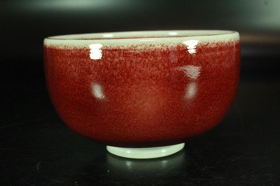 茶道具 叶敏作 辰砂茶碗 煎茶 美品 共箱(K-YC430)