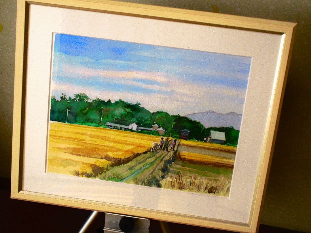 田園風景 水彩画 フレーム付き F6サイズ 原画