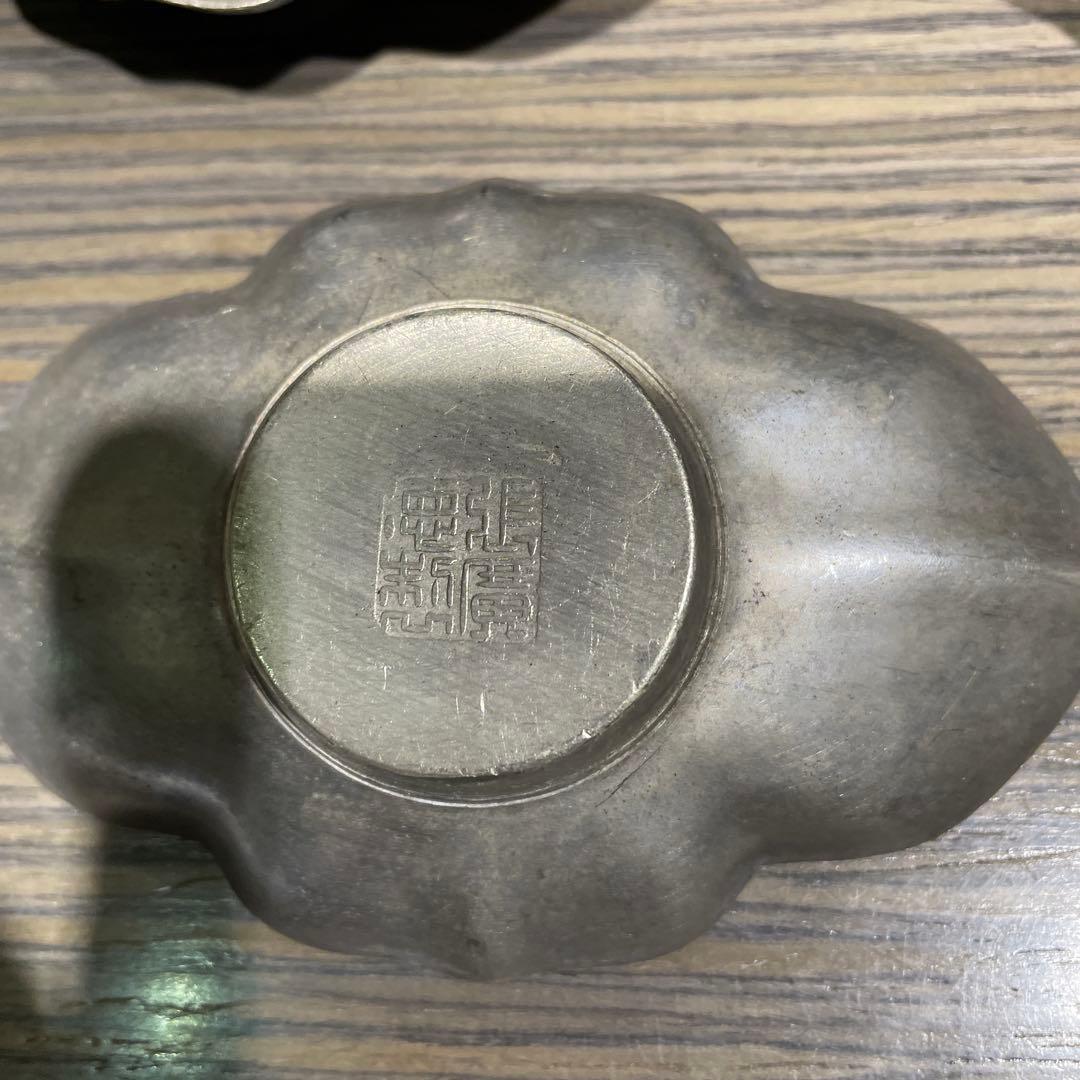 ［お値下げ］中国　古錫　張廣徳製　茶托　5客