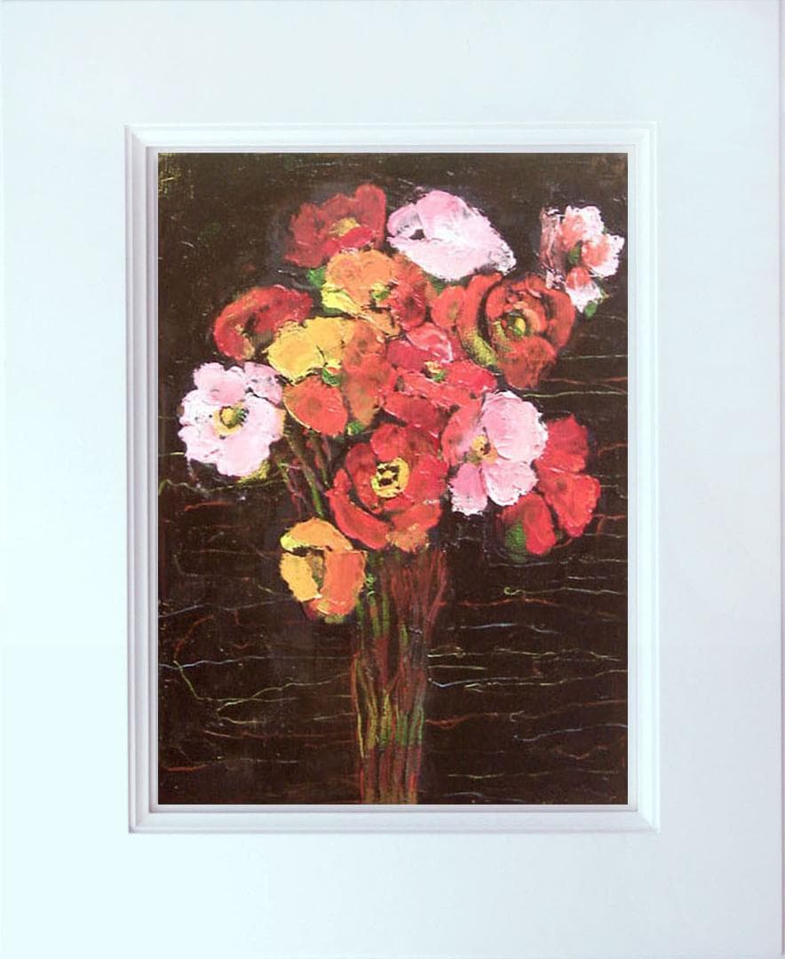 油絵 菅家令子 絵画インテリア 額付(青緑＋金色の枠) uF6-112002 花