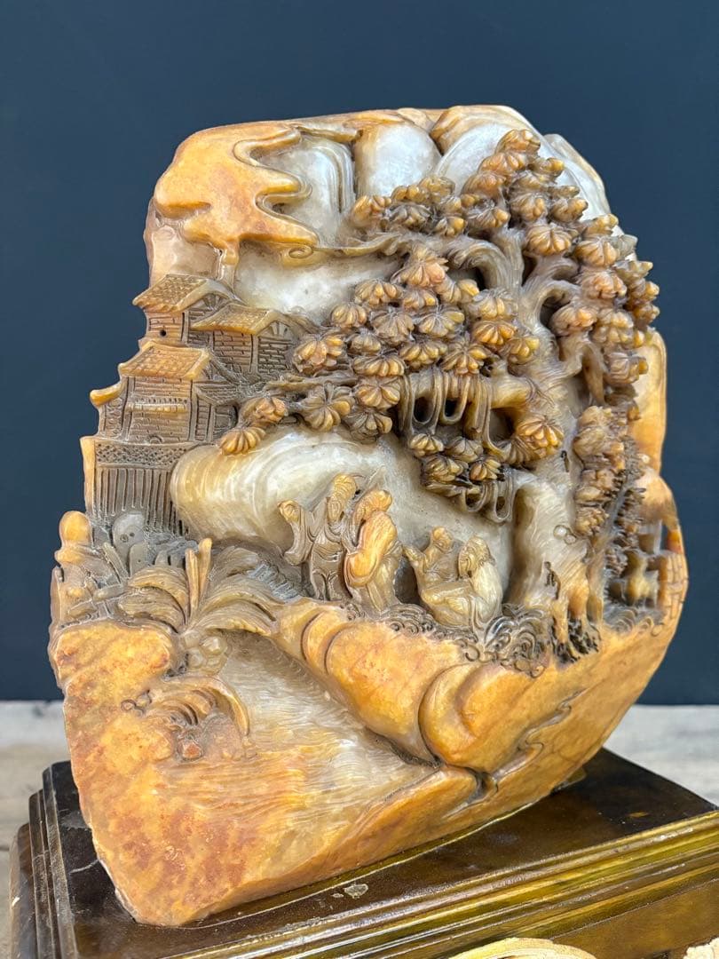 伝世蔵品　清国時代物　天然　寿山石 極細工彫刻　精緻な透かし彫りアンティーク逸品