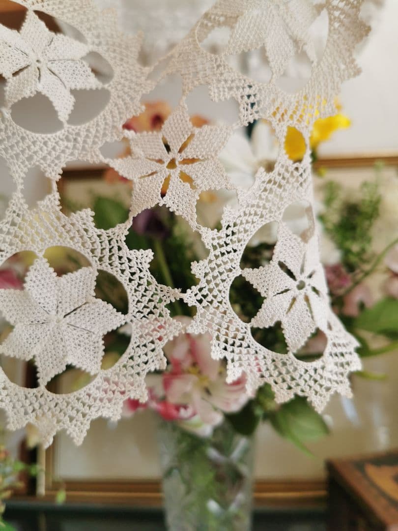 アンティーク アルメニアンレース 5ピース繋ぎのドイリー 雪型 花型 クロス型✜