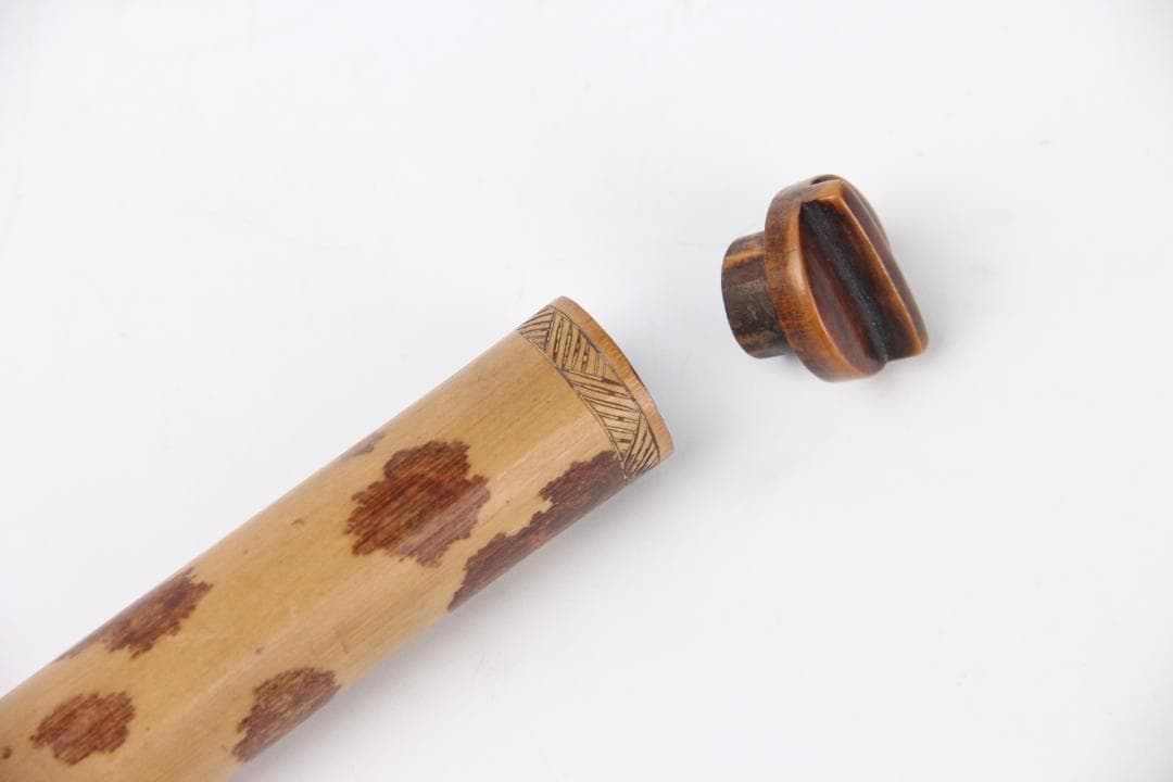 時代 斑紋竹 高級材料 香筒　全長40㎝ EM19-12