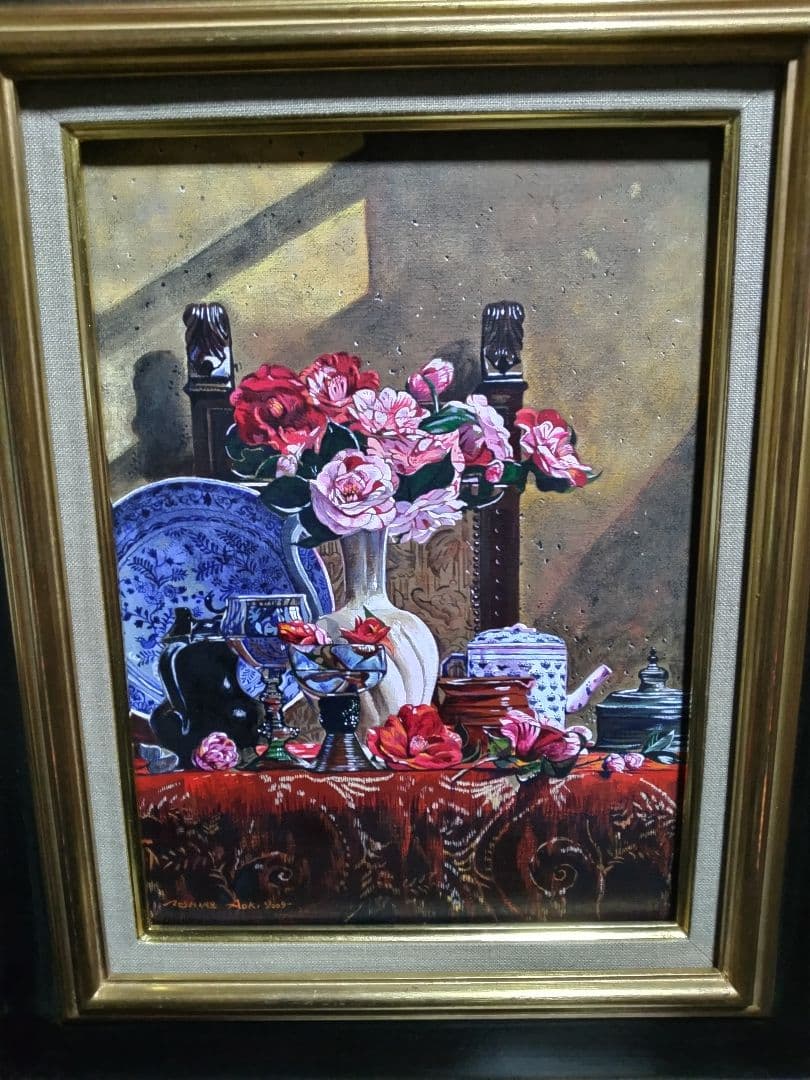 青木敏郎、絵画、油彩4号、椿レーマ杯染付皿、高級額縁、肉筆、森本草介、東郷青児。
