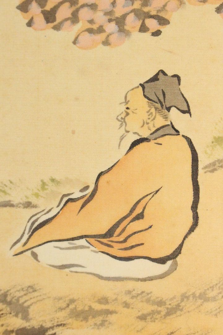 No5217 掛軸　雲外山人　在銘　青緑山水人物画　山水　着色絹本　送料無料