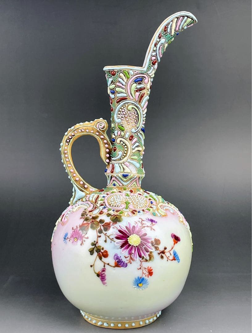 【希少】オールドニッポン 雀図花紋 一陳盛り エナメル 花瓶 ピッチャー 水差し