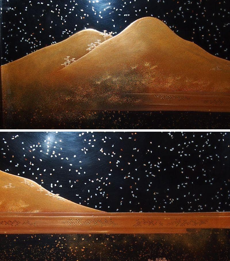 【骨董・時代の美品】大名道具 宝箱 山水蒔絵 箱物/蓋物/菓子器/容器 金縁隅切