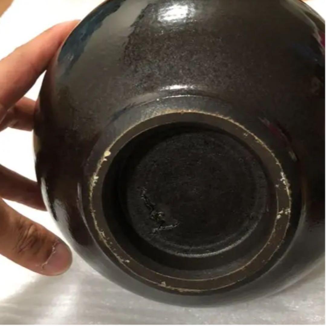 古美術品◼️蔵から出て来た、真っ黒な美しい流線形の大きな壺、壷、花瓶、花道具