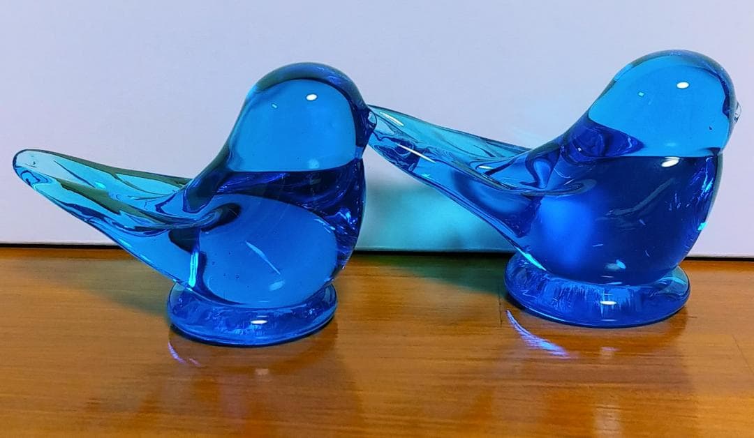 ガラスの青い鳥　２羽のペア　bluebird of hapiness