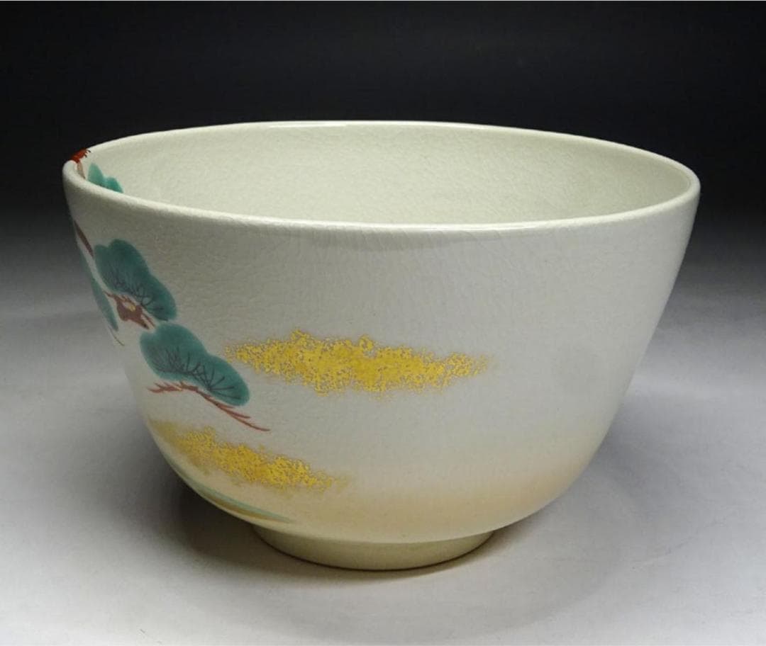 京焼 茶道具 平安清峰造 仁清風 色絵 茶碗 牛紋 共布 共箱 n12642
