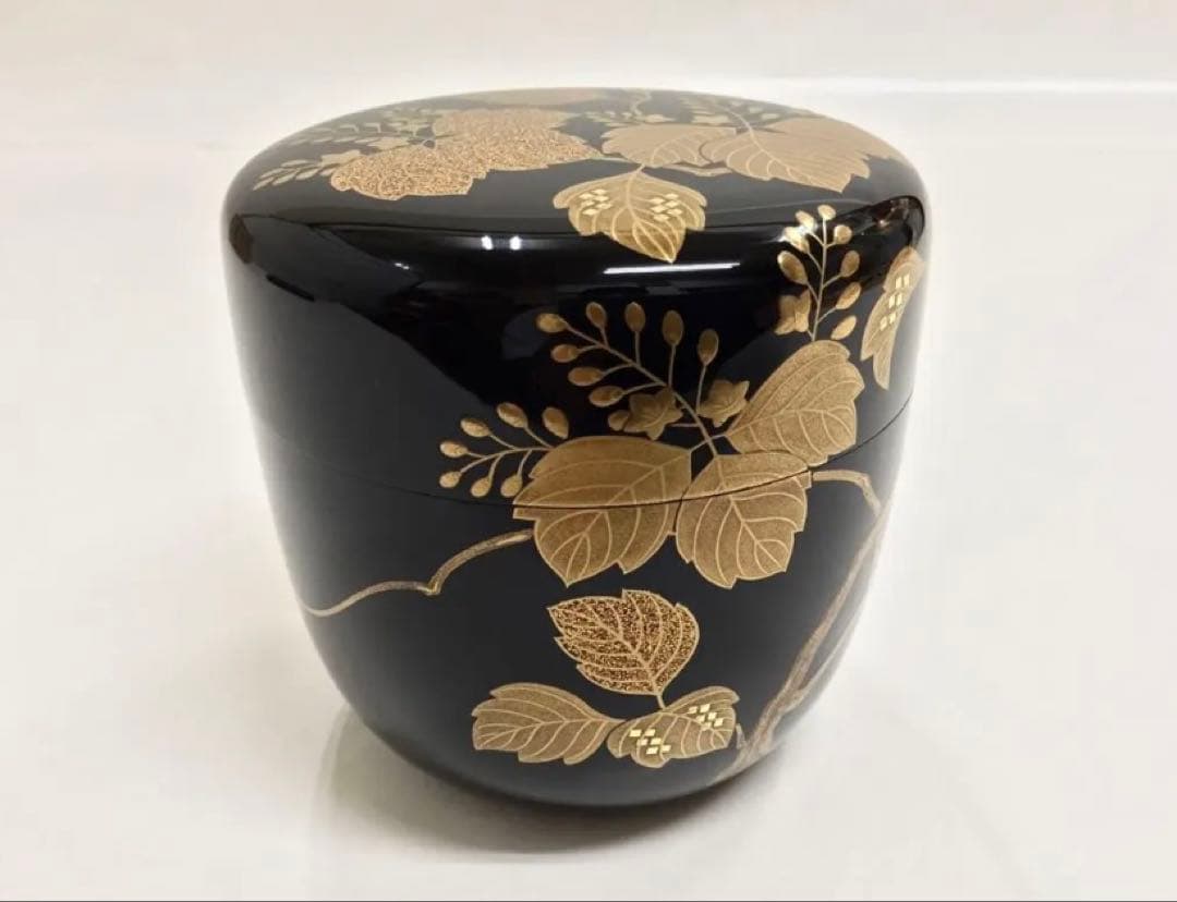 茶道具 古物品 大棗 桐の絵 内梨地 鉄五郎 木箱入