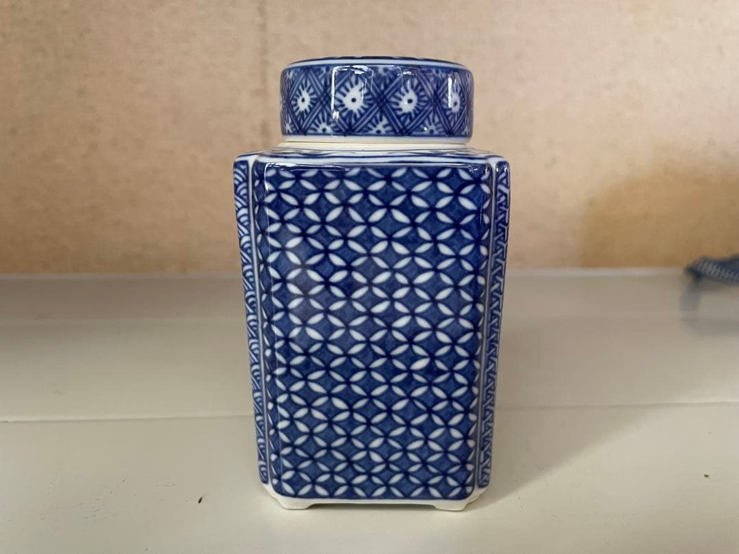 平安清昌 茶入れ 染付祥瑞 角形/京焼/加藤清昌