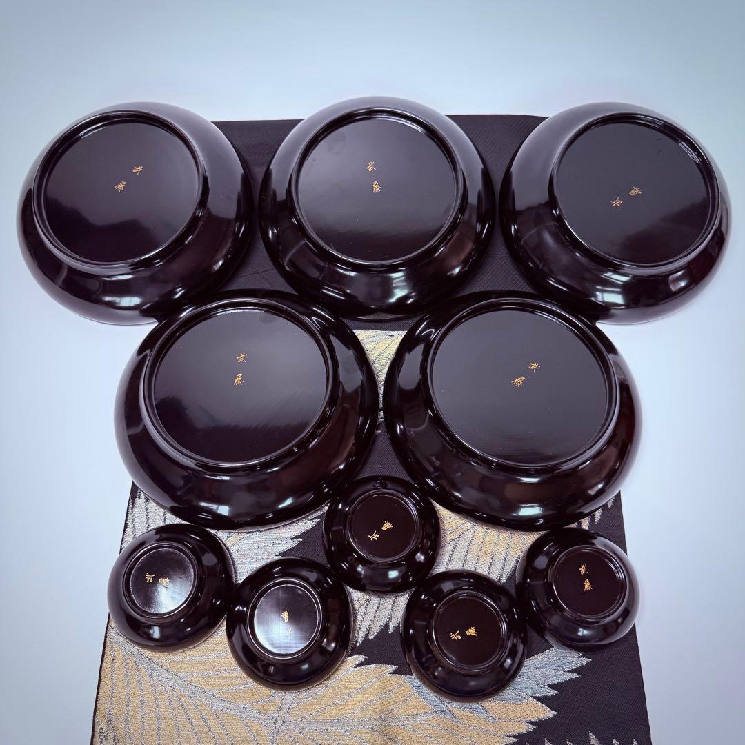 漆器　輪島塗　本蒔絵磨出金彩　木製　中皿&豆皿　10客 5セット