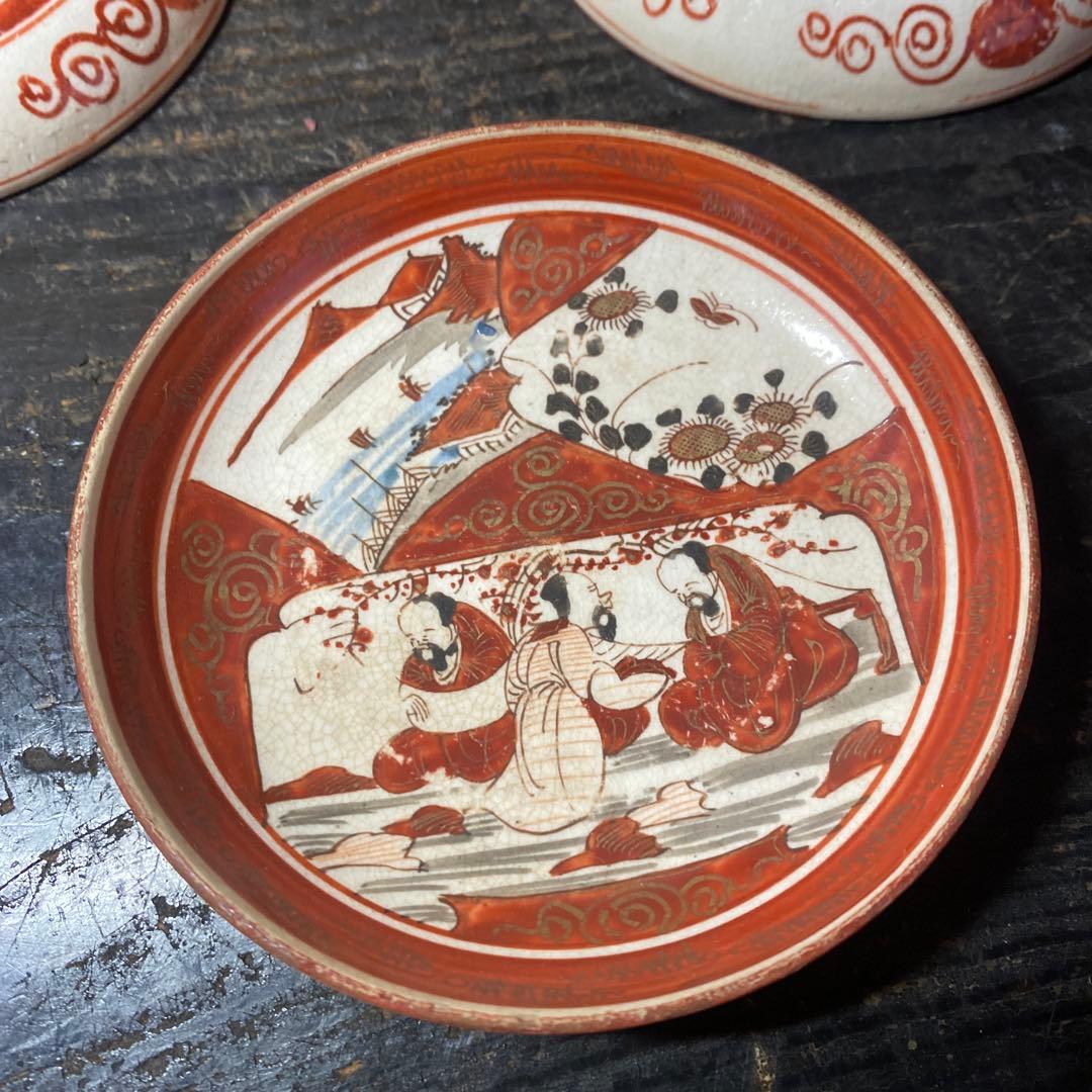 明治　九谷　赤絵小皿5枚セット