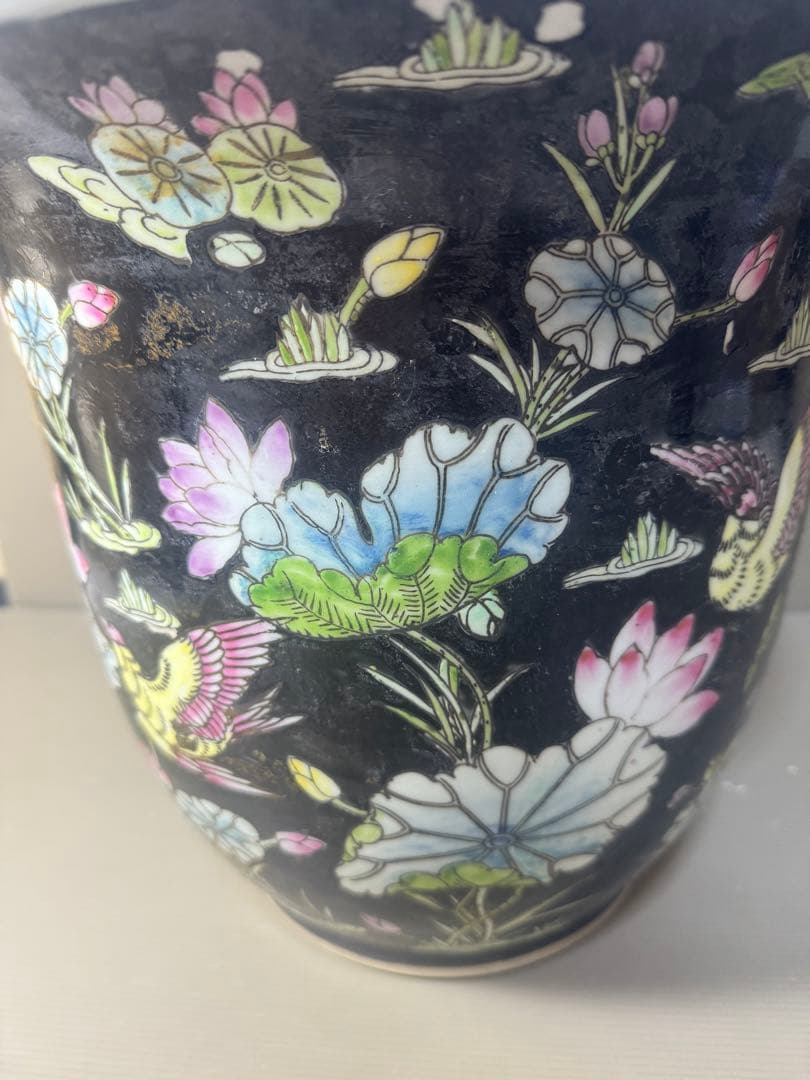 2609 中国骨董　花鳥文　鉢　植木鉢　時代物