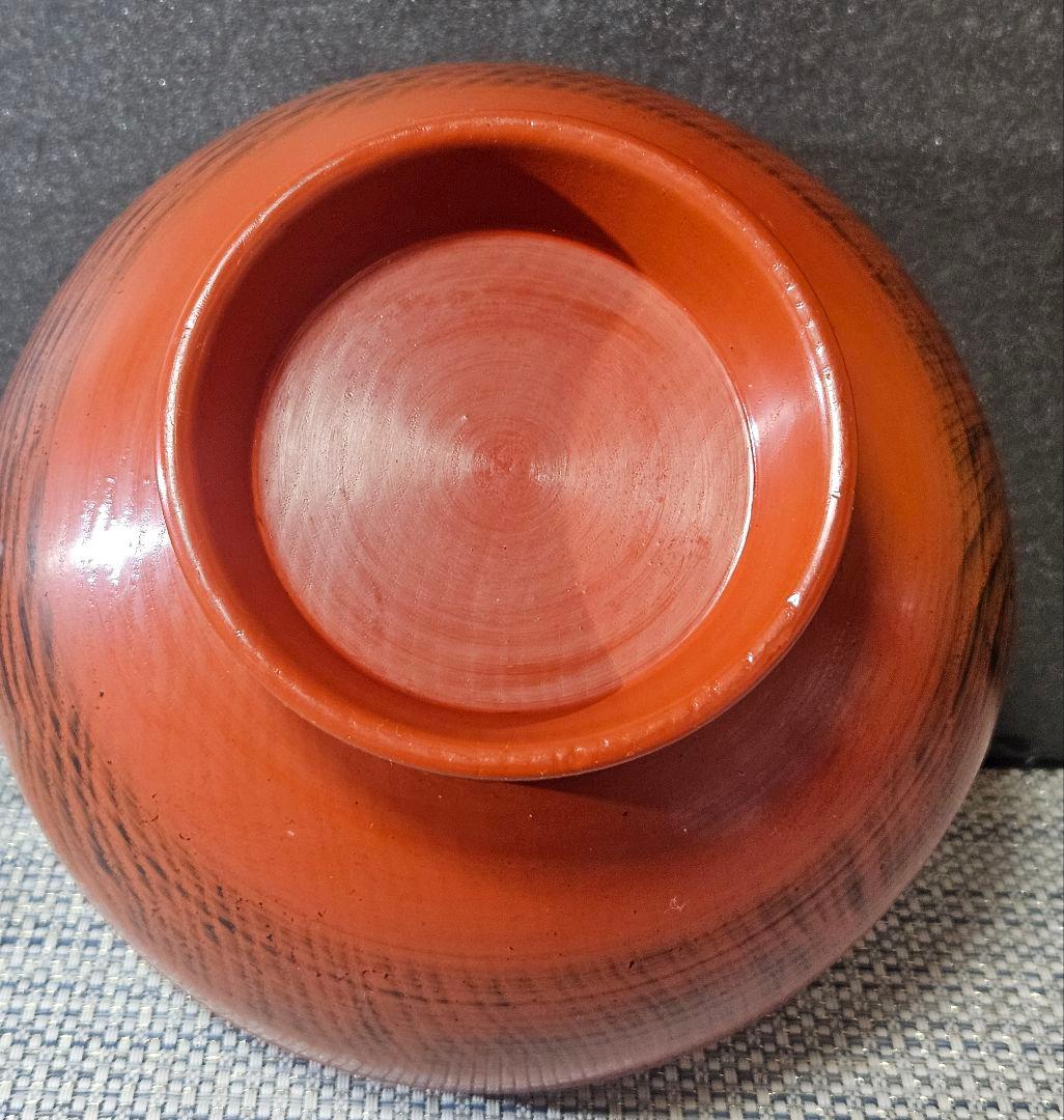 天然木　くり貫き造　朱漆塗　根来仕上　口縁布張　片口椀　酒次　酒器　未使用品！