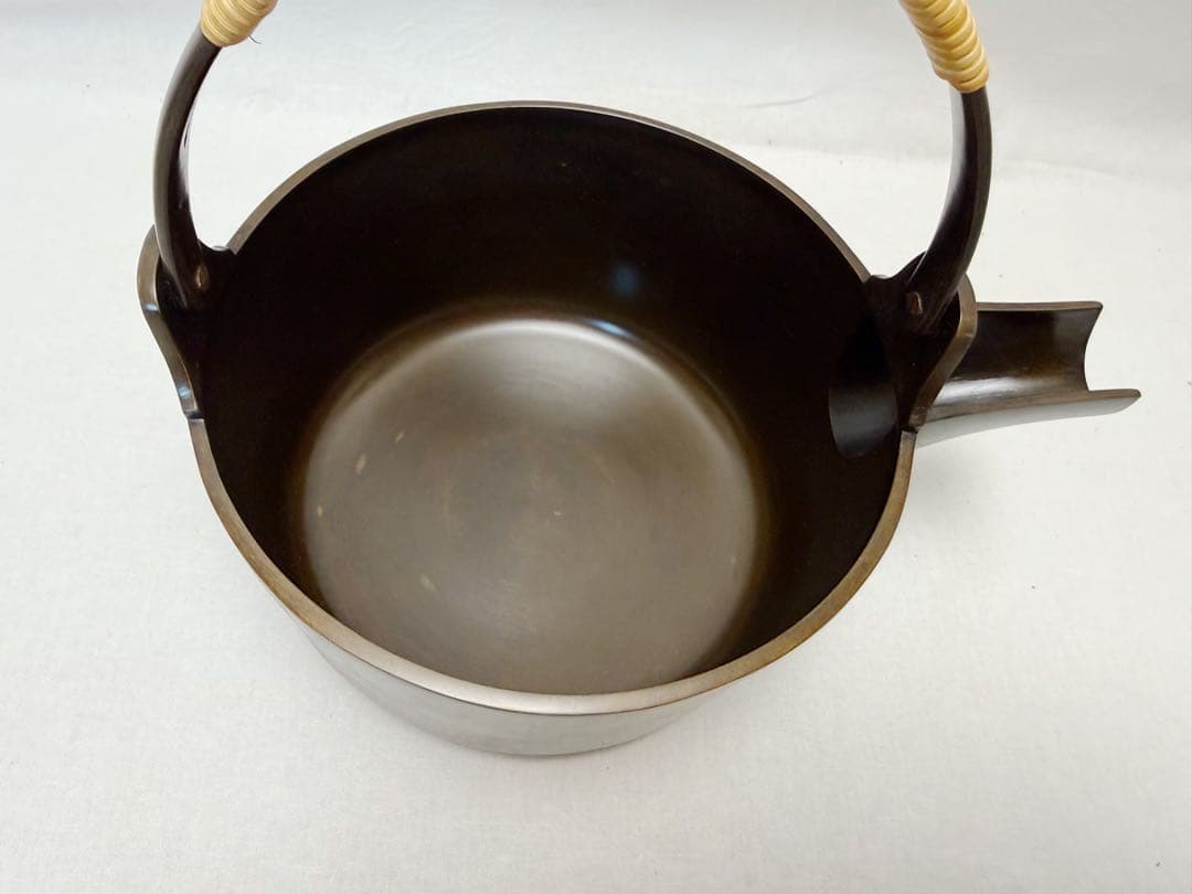 未使用 茶道具 唐銅汁器 籐巻き （杓子付） 重さ約1.4kg 元箱