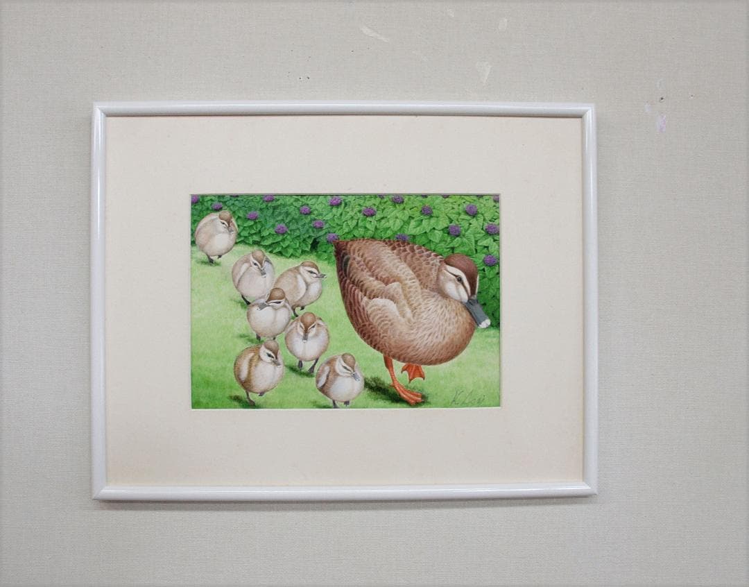 【絵画】ネイチャーアート　「カモの親子」原画