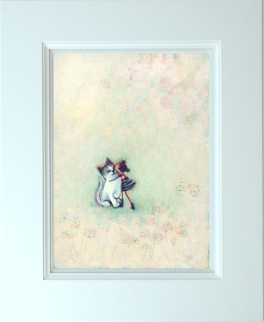 油絵 菅家令子 絵 絵画インテリア 額付(黒) F3-051621 子猫と女の子