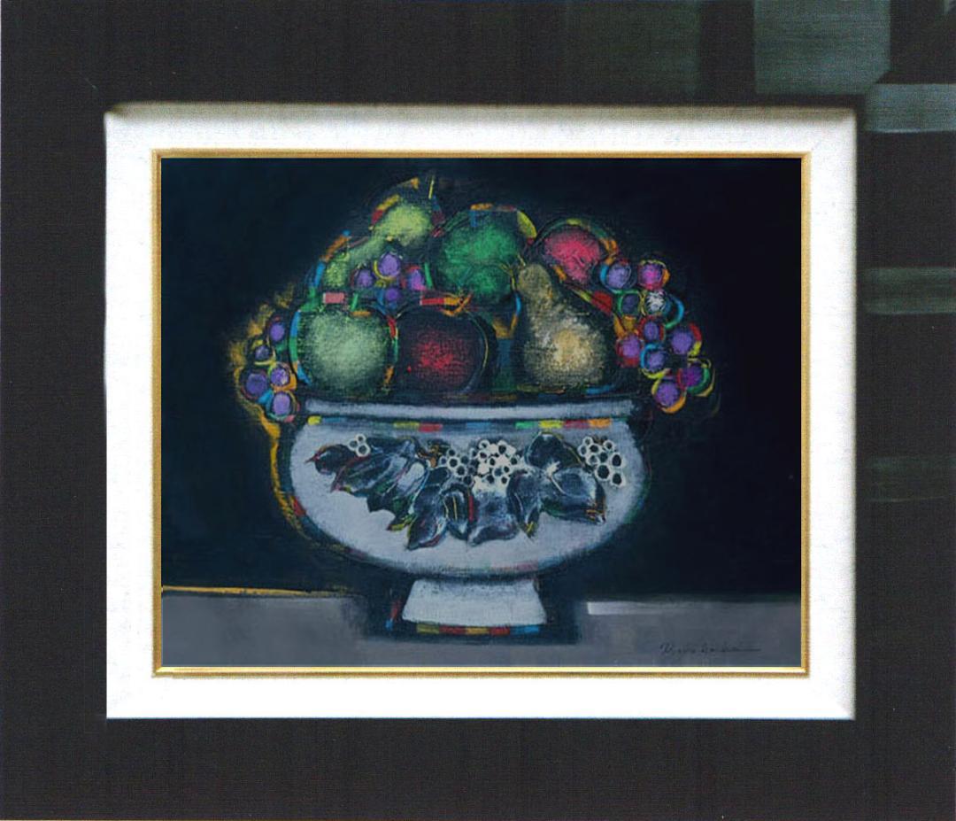 油絵 菅家令子 絵 絵画インテリア額付(白) uF6-062004 静物 果物器