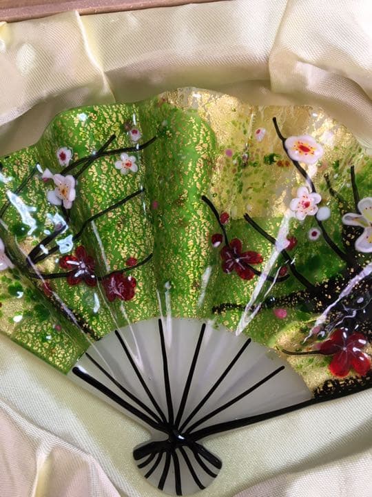 レア　美品　黒木国昭　ガラス扇面飾り