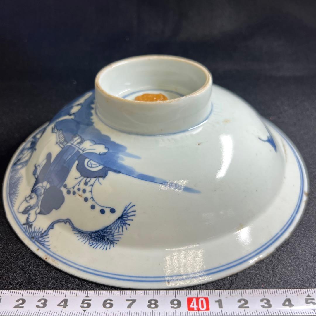 中国清時代　新渡青花人物画平鉢　口径約21㎝　東Y8-0106☆2Fトコオオ