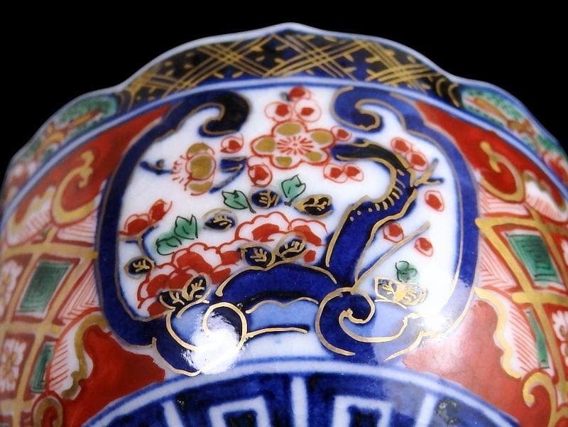 大聖寺伊万里　金襴手　窓絵　松竹梅の図　猪口　５客　E047AS-DCf