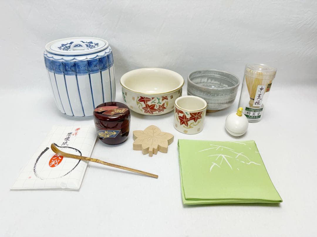 未使用 茶道具 木製器局 十二点セット 茶道具一式 盆2枚付 旅箪笥 茶箱
