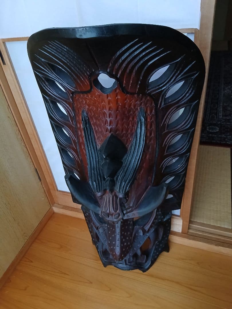 【大迫力】木彫り 仮面 マスク 90cm 壁掛け ティキ インテリア 魔除け