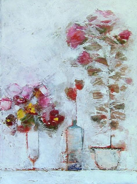 油絵菅家令子 絵 絵画インテリア 額付(青緑＋金色の枠)uF6-071102 花