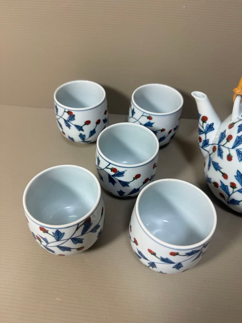2199  源右衛門 染錦苺絵 茶器セット　急須1客　湯呑5客