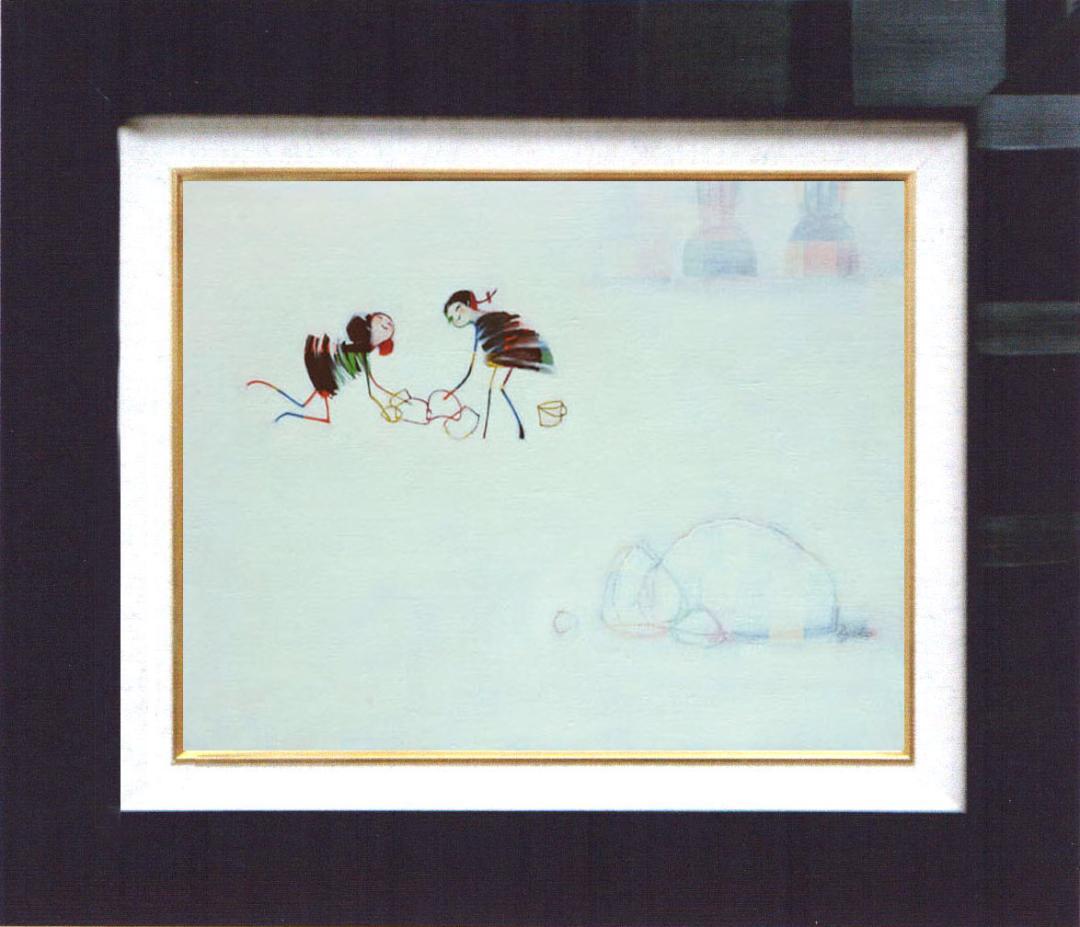 油絵 菅家令子 絵 絵画インテリア 額付(青緑＋金色の枠)F4-081614 蟻
