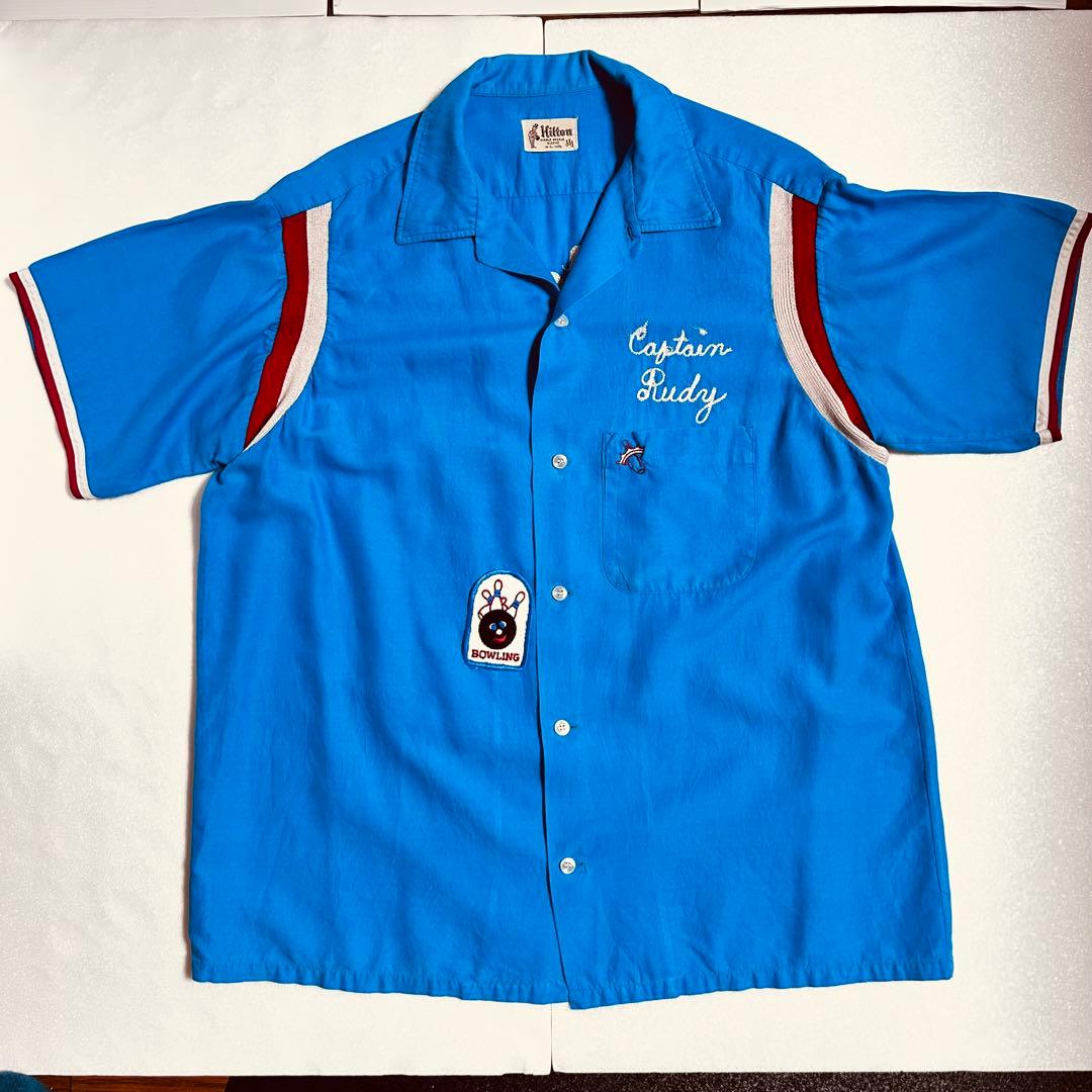 60s Hiltonヒルトン　ボーリングシャツ　L ターコイズブルー⑨
