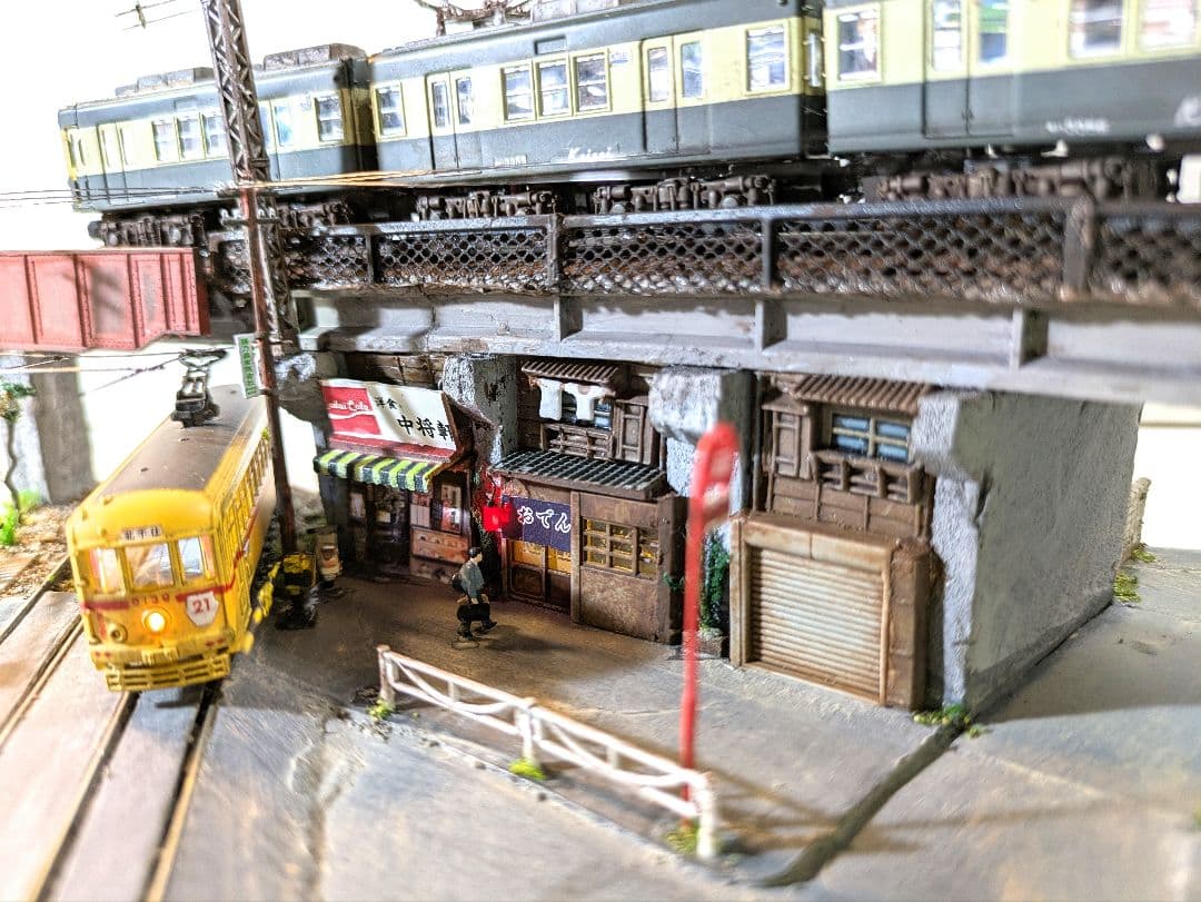 T*y様 Ｎゲージ・ミニジオラマ【昭和の京成町屋ガード下・都電のある情景】車両付