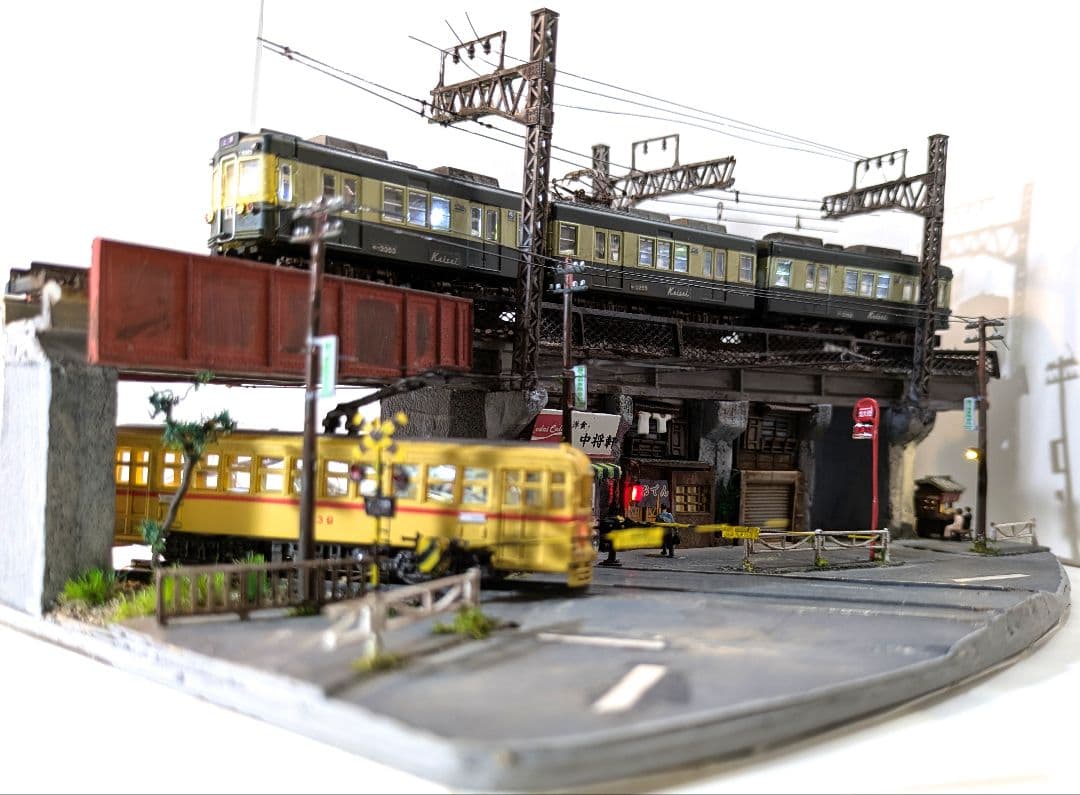 T*y様 Ｎゲージ・ミニジオラマ【昭和の京成町屋ガード下・都電のある情景】車両付