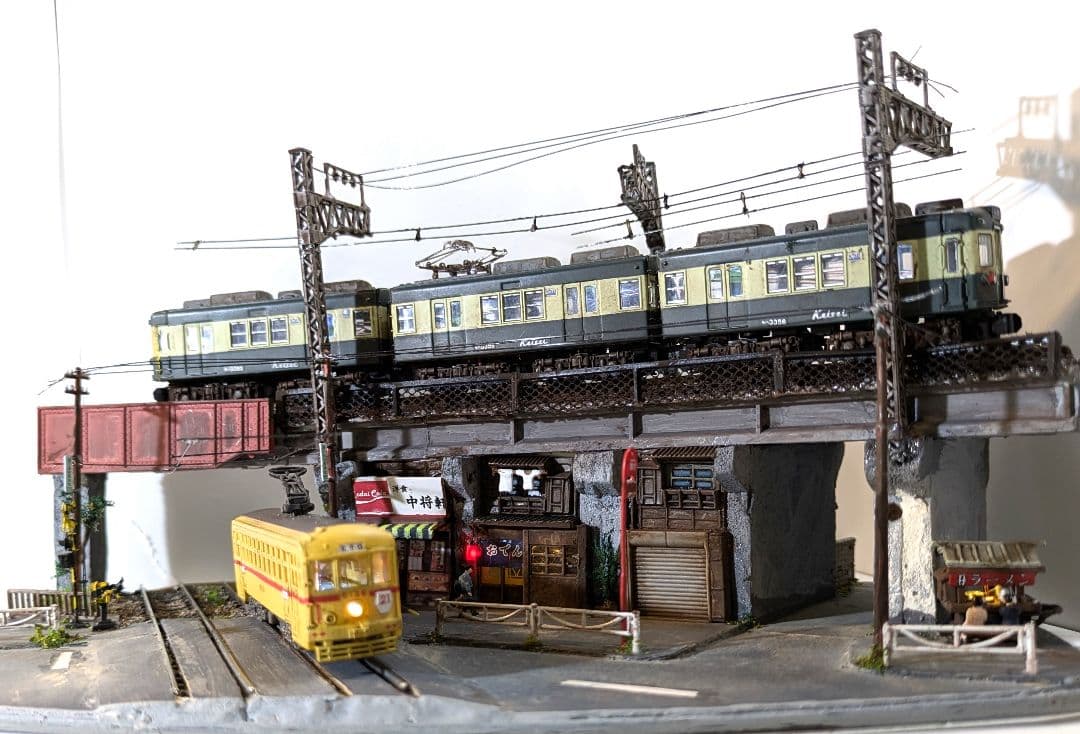 T*y様 Ｎゲージ・ミニジオラマ【昭和の京成町屋ガード下・都電のある情景】車両付