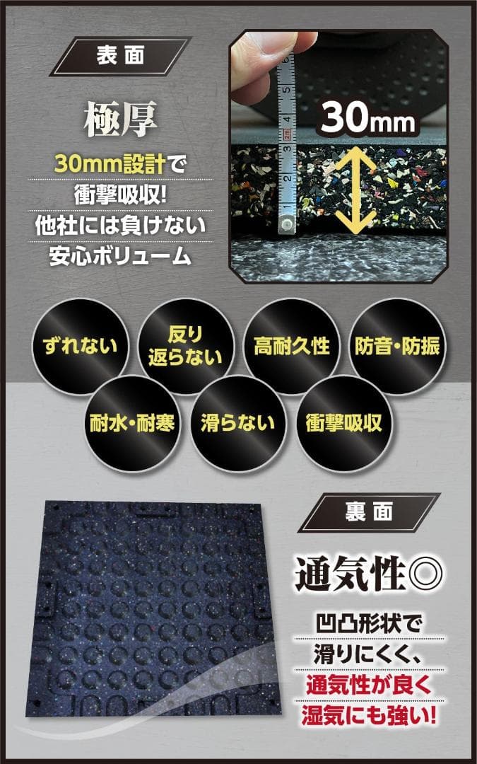 4WD ジムマット ゴムマット 4枚セット ブラック 50×50×3cm G10