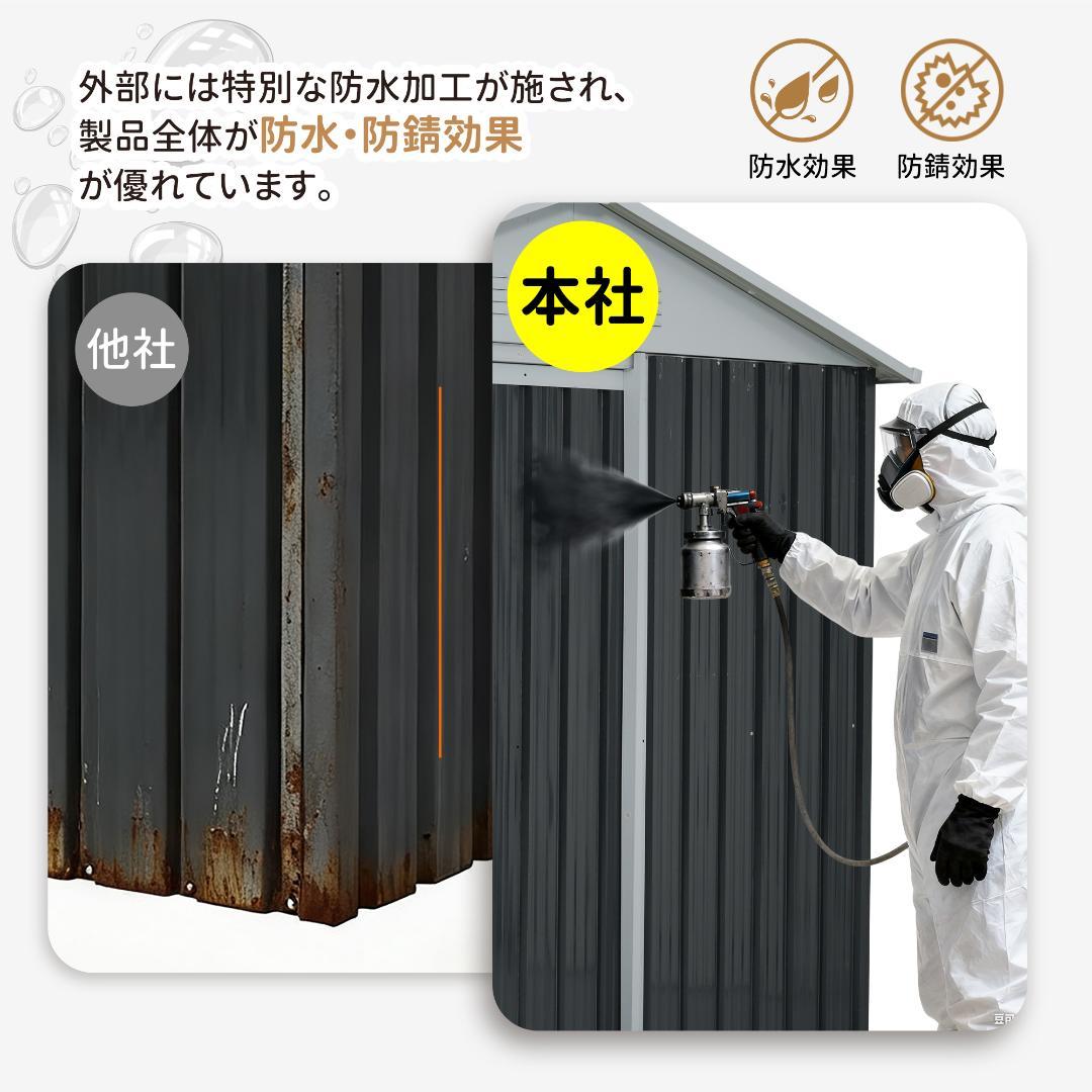 【収納ラック付き】戸外収納庫　防水・防錆　スチール物置　BLACK