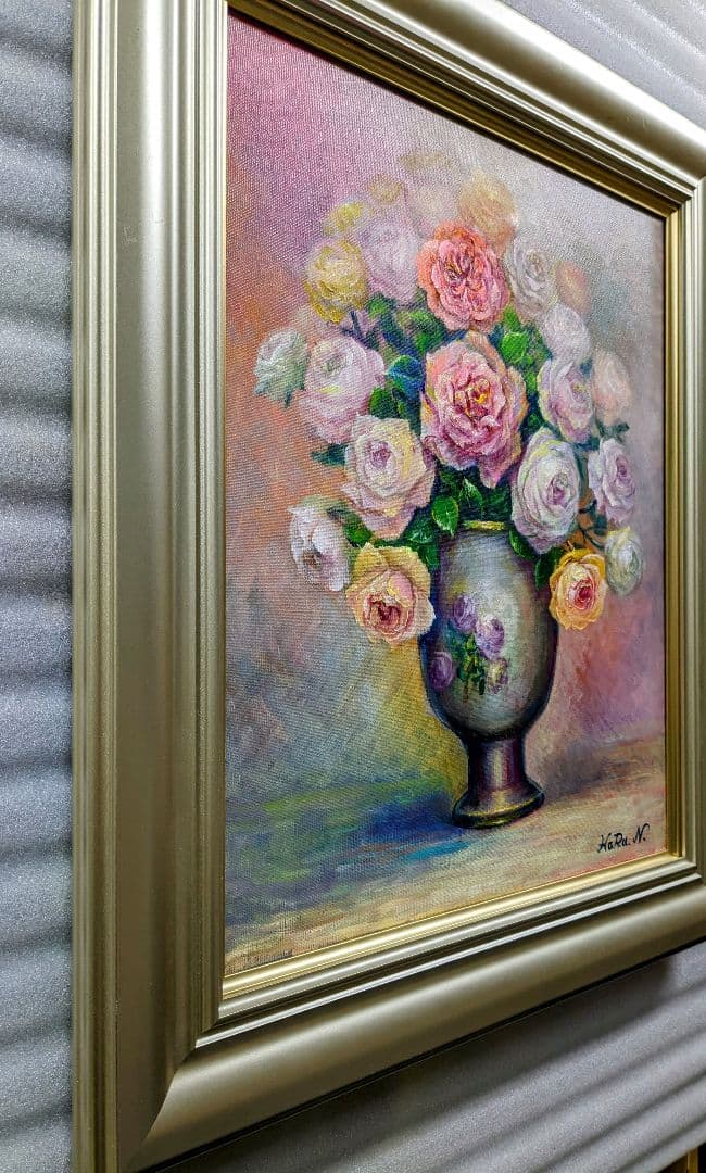 画家haru☆油彩画F8号☆薔薇☆真作、原画☆