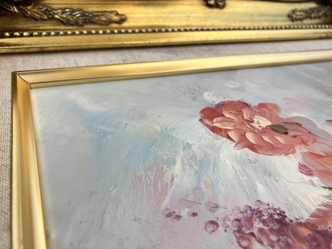 油彩画 油絵 花瓶の花 T.HANSEN バラ