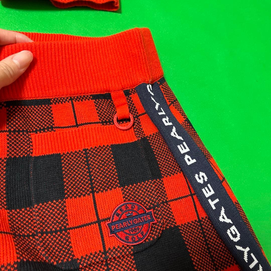 パーリーゲイツ　セットアップ　ニットスカート　モックネックセーター　ゴルフウエア