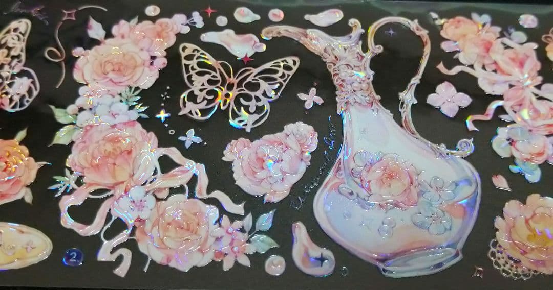 S4＃浸染芳菲(贝壳光)迷霧森林切り売り海外装飾マステ薔薇リボン