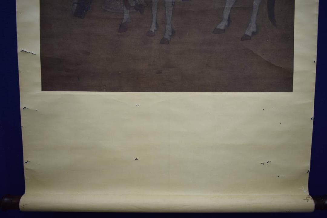 真作/子昴/馬図/中国画？/大幅/布袋屋掛軸HJ-928
