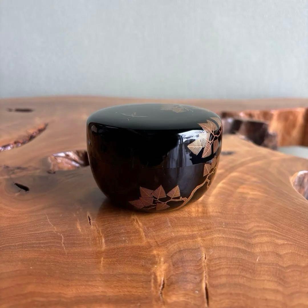 松鶴蒔絵 平棗 金蒔絵 作家物 茶道具 共箱
