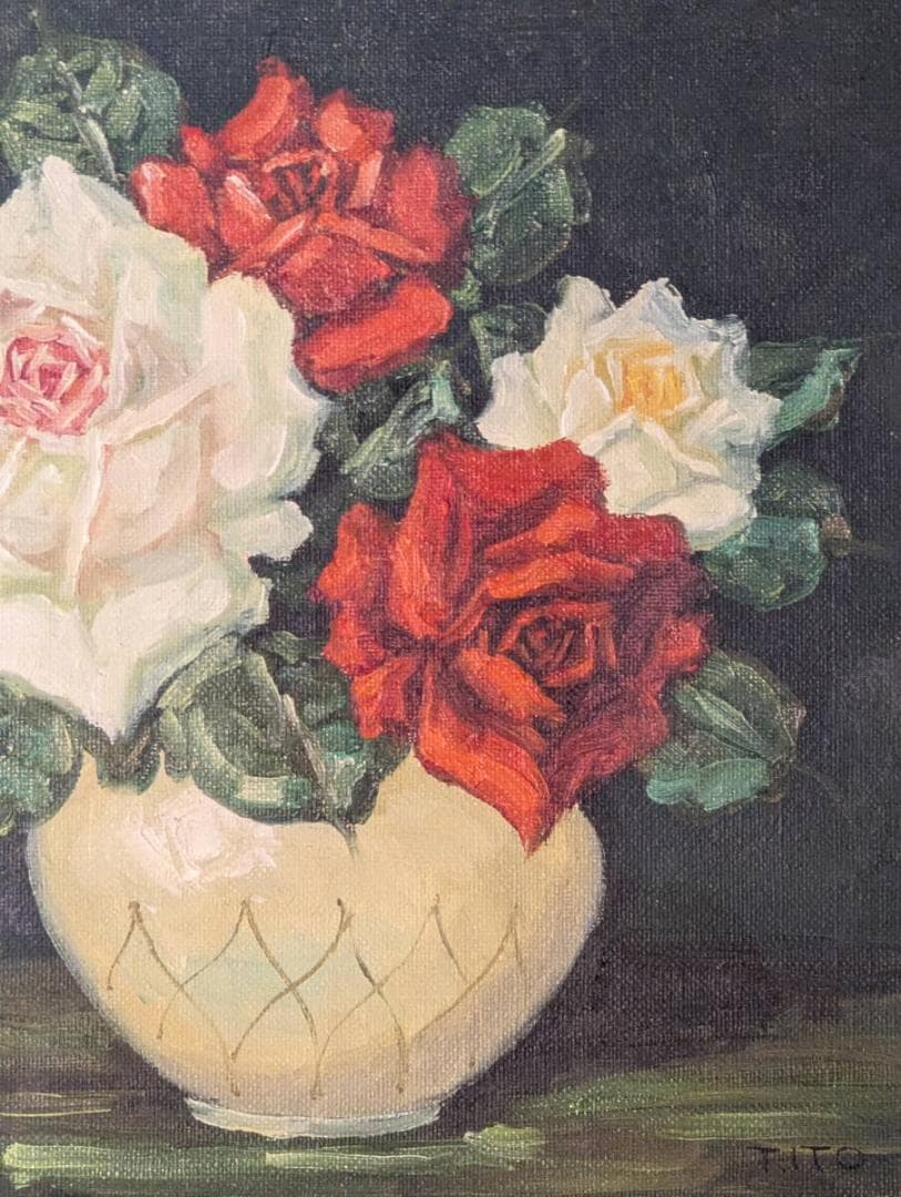 【真作】絵画　油彩6号　華やぐ薔薇の饗宴　優雅な一輪一輪　美しい調和　Y104