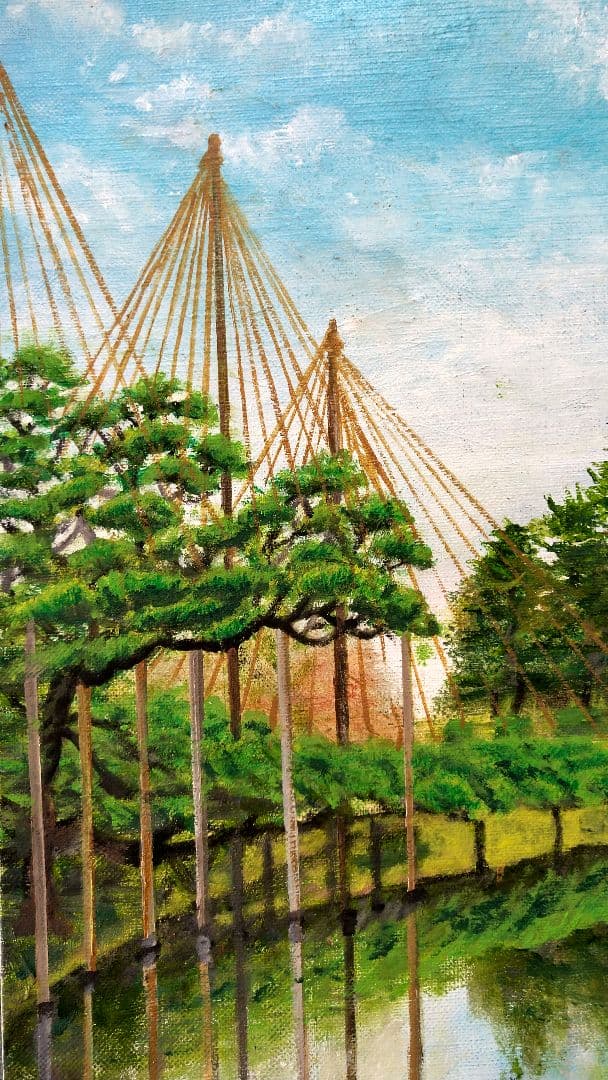 「秋の兼六園」F10 油絵 絵画 風景画 油彩画 額縁 原画