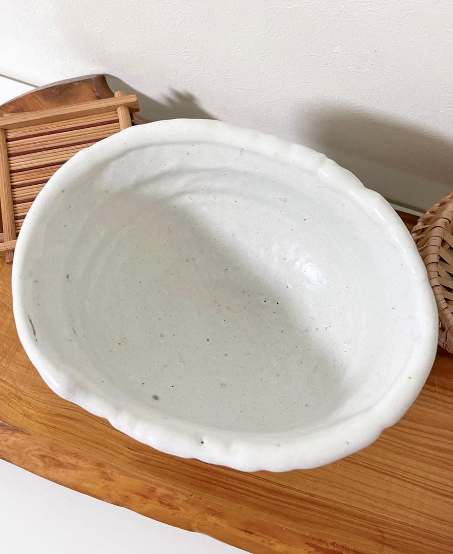 萩焼　山根清玩　鬼萩　割高台　新品　光彩庵　抹茶碗　楕円形　オーバル　陶器　作家